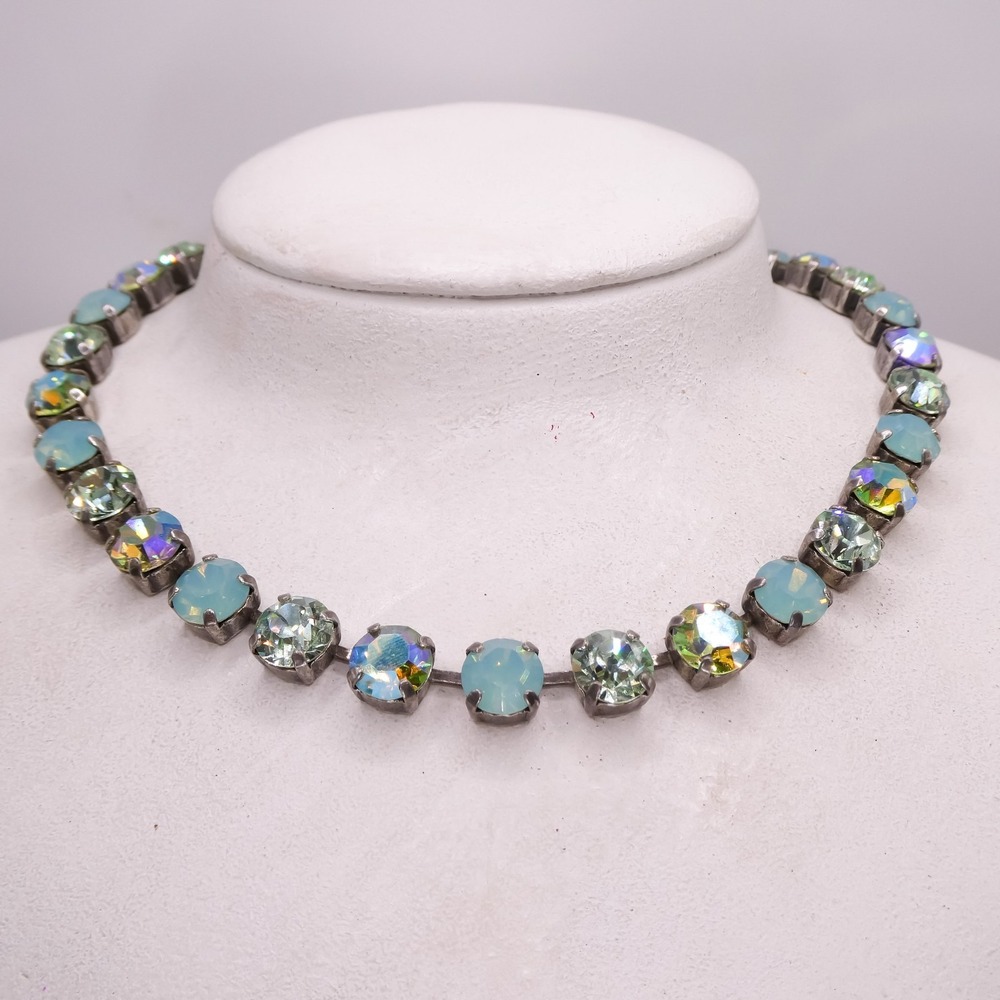Mariana Swarovski Aqua Blue & Opaque Rhinestone 18" Silver Toned Necklace